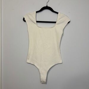 Altar’d State White Ribbed Bodysuit Size Large | Square Neck Minimalist Basics